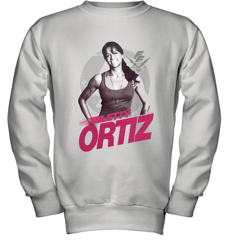 Fast & Furious Letty Ortiz Smiling Portrait Youth Crewneck Sweatshirt Youth Crewneck Sweatshirt / White / XS Youth Crewneck Sweatshirt - globaltrendtees