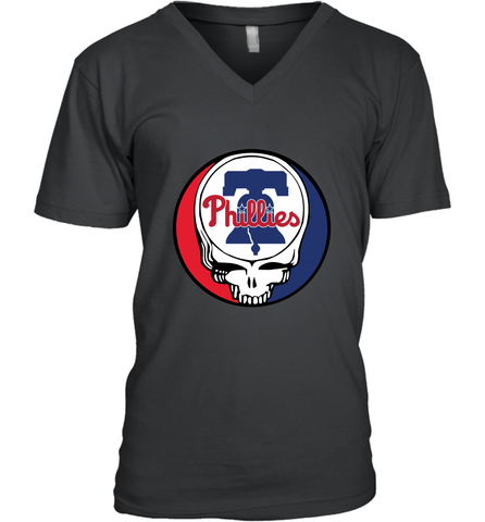 Philadelphia Phillies Grateful Dead Baseball Steal Your Face MLB Men's V-Neck T-Shirt Men's V-Neck T-Shirt / Black / S Men's V-Neck T-Shirt - globaltrendtees