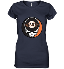 San Francisco Giants Grateful Dead Baseball Steal Your Face MLB Women's V-Neck T-Shirt Women's V-Neck T-Shirt - globaltrendtees