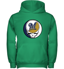 Milwaukee Brewers Grateful Dead Baseball Steal Your Face MLB Youth Hooded Sweatshirt Youth Hooded Sweatshirt - globaltrendtees