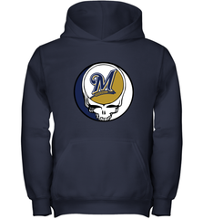 Milwaukee Brewers Grateful Dead Baseball Steal Your Face MLB Youth Hooded Sweatshirt Youth Hooded Sweatshirt - globaltrendtees