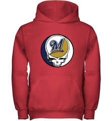 Milwaukee Brewers Grateful Dead Baseball Steal Your Face MLB Youth Hooded Sweatshirt Youth Hooded Sweatshirt - globaltrendtees