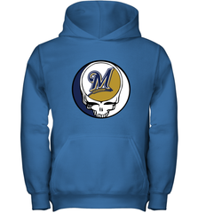 Milwaukee Brewers Grateful Dead Baseball Steal Your Face MLB Youth Hooded Sweatshirt Youth Hooded Sweatshirt - globaltrendtees