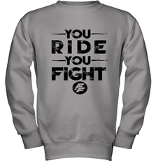 Fast & Furious You Ride You Fight Word Stack Youth Crewneck Sweatshirt Youth Crewneck Sweatshirt - globaltrendtees