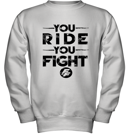 Fast & Furious You Ride You Fight Word Stack Youth Crewneck Sweatshirt Youth Crewneck Sweatshirt / White / XS Youth Crewneck Sweatshirt - globaltrendtees