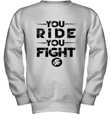 Fast & Furious You Ride You Fight Word Stack Youth Crewneck Sweatshirt Youth Crewneck Sweatshirt - globaltrendtees