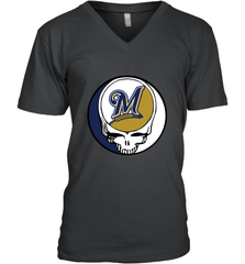 Milwaukee Brewers Grateful Dead Baseball Steal Your Face MLB Men's V-Neck T-Shirt Men's V-Neck T-Shirt - globaltrendtees