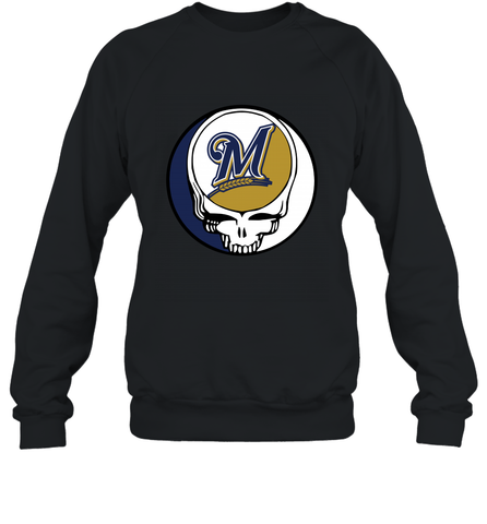 Milwaukee Brewers Grateful Dead Baseball Steal Your Face MLB Crewneck Sweatshirt Crewneck Sweatshirt / Black / S Crewneck Sweatshirt - globaltrendtees