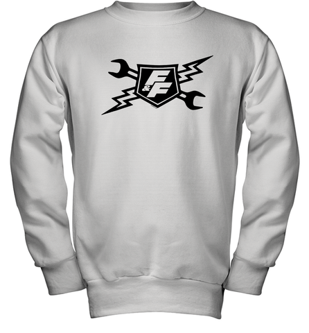Fast & Furious Wrench And Bolt Badge Logo Youth Crewneck Sweatshirt Youth Crewneck Sweatshirt / White / XS Youth Crewneck Sweatshirt - globaltrendtees