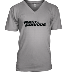 Fast & Furious Flat Black Bold Movie Logo Men's V-Neck T-Shirt