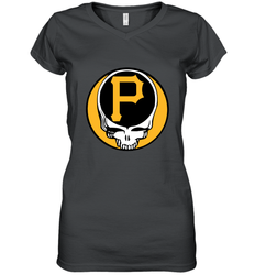 Pittsburgh Pirates Grateful Dead Baseball Steal Your Face MLB Women's V-Neck T-Shirt