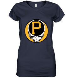 Pittsburgh Pirates Grateful Dead Baseball Steal Your Face MLB Women's V-Neck T-Shirt