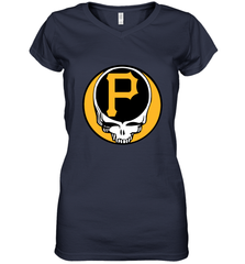Pittsburgh Pirates Grateful Dead Baseball Steal Your Face MLB Women's V-Neck T-Shirt Women's V-Neck T-Shirt - globaltrendtees