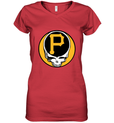 Pittsburgh Pirates Grateful Dead Baseball Steal Your Face MLB Women's V-Neck T-Shirt Women's V-Neck T-Shirt - globaltrendtees