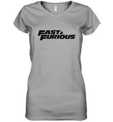 Fast & Furious Flat Black Bold Movie Logo Women's V-Neck T-Shirt