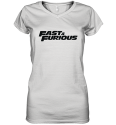 Fast & Furious Flat Black Bold Movie Logo Women's V-Neck T-Shirt