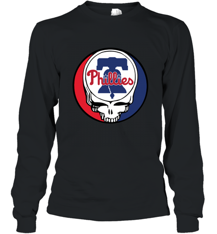 Philadelphia Phillies Grateful Dead Baseball Steal Your Face MLB Long Sleeve T-Shirt Long Sleeve T-Shirt / Black / S Long Sleeve T-Shirt - globaltrendtees
