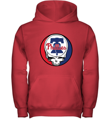 Philadelphia Phillies Grateful Dead Baseball Steal Your Face MLB Youth Hooded Sweatshirt Youth Hooded Sweatshirt - globaltrendtees