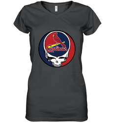 St Louis Cardinals Grateful Dead Baseball Steal Your Face MLB Women's V-Neck T-Shirt
