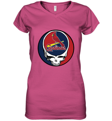 St Louis Cardinals Grateful Dead Baseball Steal Your Face MLB Women's V-Neck T-Shirt Women's V-Neck T-Shirt - globaltrendtees