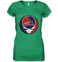 St Louis Cardinals Grateful Dead Baseball Steal Your Face MLB Women's V-Neck T-Shirt Women's V-Neck T-Shirt - globaltrendtees