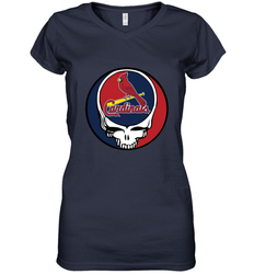 St Louis Cardinals Grateful Dead Baseball Steal Your Face MLB Women's V-Neck T-Shirt