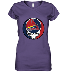 St Louis Cardinals Grateful Dead Baseball Steal Your Face MLB Women's V-Neck T-Shirt Women's V-Neck T-Shirt - globaltrendtees