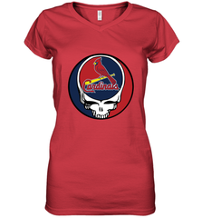 St Louis Cardinals Grateful Dead Baseball Steal Your Face MLB Women's V-Neck T-Shirt Women's V-Neck T-Shirt - globaltrendtees