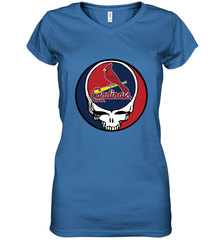 St Louis Cardinals Grateful Dead Baseball Steal Your Face MLB Women's V-Neck T-Shirt Women's V-Neck T-Shirt - globaltrendtees