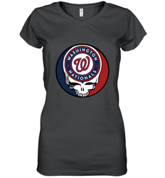 Washington Nationals Grateful Dead Baseball Steal Your Face MLB Women's V-Neck T-Shirt