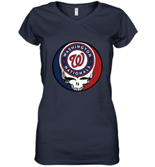 Washington Nationals Grateful Dead Baseball Steal Your Face MLB Women's V-Neck T-Shirt Women's V-Neck T-Shirt - globaltrendtees