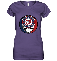 Washington Nationals Grateful Dead Baseball Steal Your Face MLB Women's V-Neck T-Shirt Women's V-Neck T-Shirt - globaltrendtees