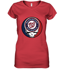 Washington Nationals Grateful Dead Baseball Steal Your Face MLB Women's V-Neck T-Shirt Women's V-Neck T-Shirt - globaltrendtees