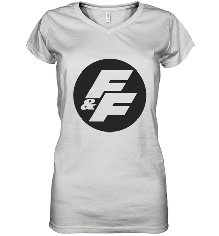 Fast & Furious Negative Space Circle Logo Women's V-Neck T-Shirt Women's V-Neck T-Shirt / White / S Women's V-Neck T-Shirt - globaltrendtees