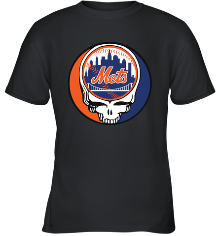 New York Mets Grateful Dead Baseball Steal Your Face MLB Youth T-Shirt Youth T-Shirt / Black / XS Youth T-Shirt - globaltrendtees