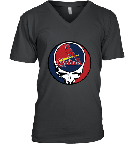 St Louis Cardinals Grateful Dead Baseball Steal Your Face MLB Men's V-Neck T-Shirt Men's V-Neck T-Shirt / Black / S Men's V-Neck T-Shirt - globaltrendtees