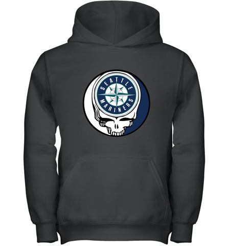 Seattle Mariners Grateful Dead Baseball Steal Your Face MLB Youth Hooded Sweatshirt Youth Hooded Sweatshirt / Black / XS Youth Hooded Sweatshirt - globaltrendtees