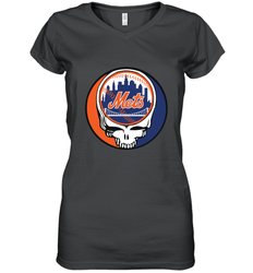 New York Mets Grateful Dead Baseball Steal Your Face MLB Women's V-Neck T-Shirt