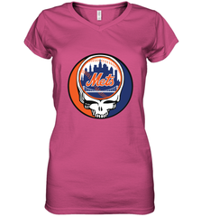 New York Mets Grateful Dead Baseball Steal Your Face MLB Women's V-Neck T-Shirt Women's V-Neck T-Shirt - globaltrendtees