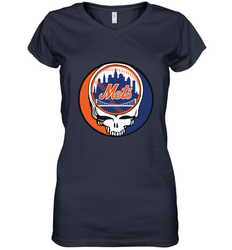 New York Mets Grateful Dead Baseball Steal Your Face MLB Women's V-Neck T-Shirt