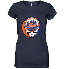New York Mets Grateful Dead Baseball Steal Your Face MLB Women's V-Neck T-Shirt Women's V-Neck T-Shirt - globaltrendtees