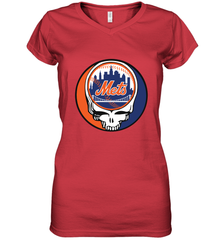 New York Mets Grateful Dead Baseball Steal Your Face MLB Women's V-Neck T-Shirt Women's V-Neck T-Shirt - globaltrendtees