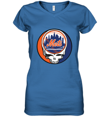 New York Mets Grateful Dead Baseball Steal Your Face MLB Women's V-Neck T-Shirt Women's V-Neck T-Shirt - globaltrendtees