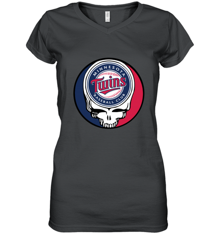 Minnesota Twins Grateful Dead Baseball Steal Your Face MLB Women's V-Neck T-Shirt Women's V-Neck T-Shirt / Black / S Women's V-Neck T-Shirt - globaltrendtees