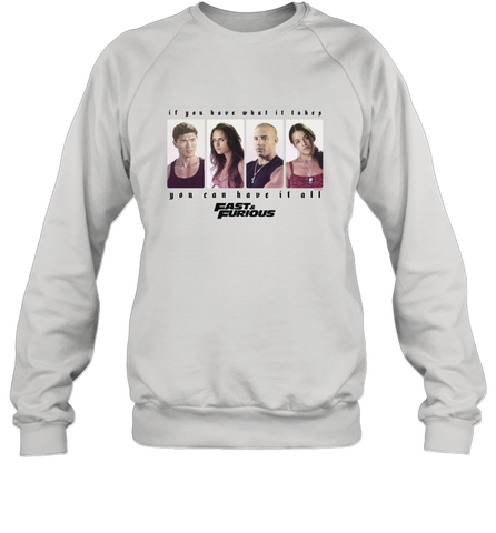 Fast & Furious You Can Have It All Group Shot Panels Black Crewneck Sweatshirt Crewneck Sweatshirt / White / S Crewneck Sweatshirt - globaltrendtees