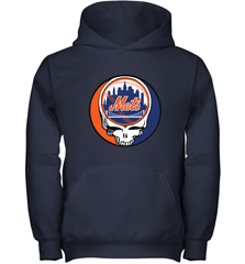 New York Mets Grateful Dead Baseball Steal Your Face MLB Youth Hooded Sweatshirt Youth Hooded Sweatshirt - globaltrendtees