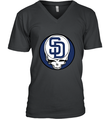 San Diego Padres Grateful Dead Baseball Steal Your Face MLB Men's V-Neck T-Shirt Men's V-Neck T-Shirt / Black / S Men's V-Neck T-Shirt - globaltrendtees