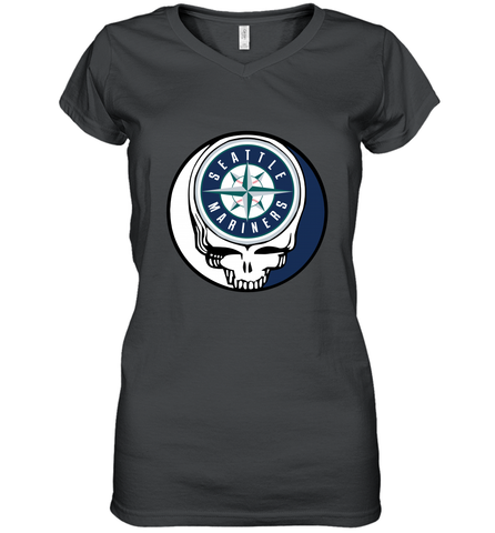 Seattle Mariners Grateful Dead Baseball Steal Your Face MLB Women's V-Neck T-Shirt Women's V-Neck T-Shirt / Black / S Women's V-Neck T-Shirt - globaltrendtees