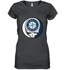 Seattle Mariners Grateful Dead Baseball Steal Your Face MLB Women's V-Neck T-Shirt Women's V-Neck T-Shirt - globaltrendtees
