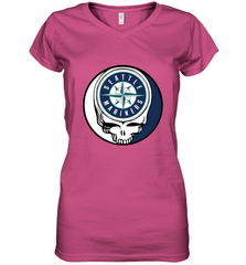 Seattle Mariners Grateful Dead Baseball Steal Your Face MLB Women's V-Neck T-Shirt Women's V-Neck T-Shirt - globaltrendtees